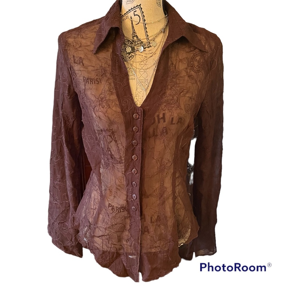 Le Chateau Brown Button up Bell Sleeve size M